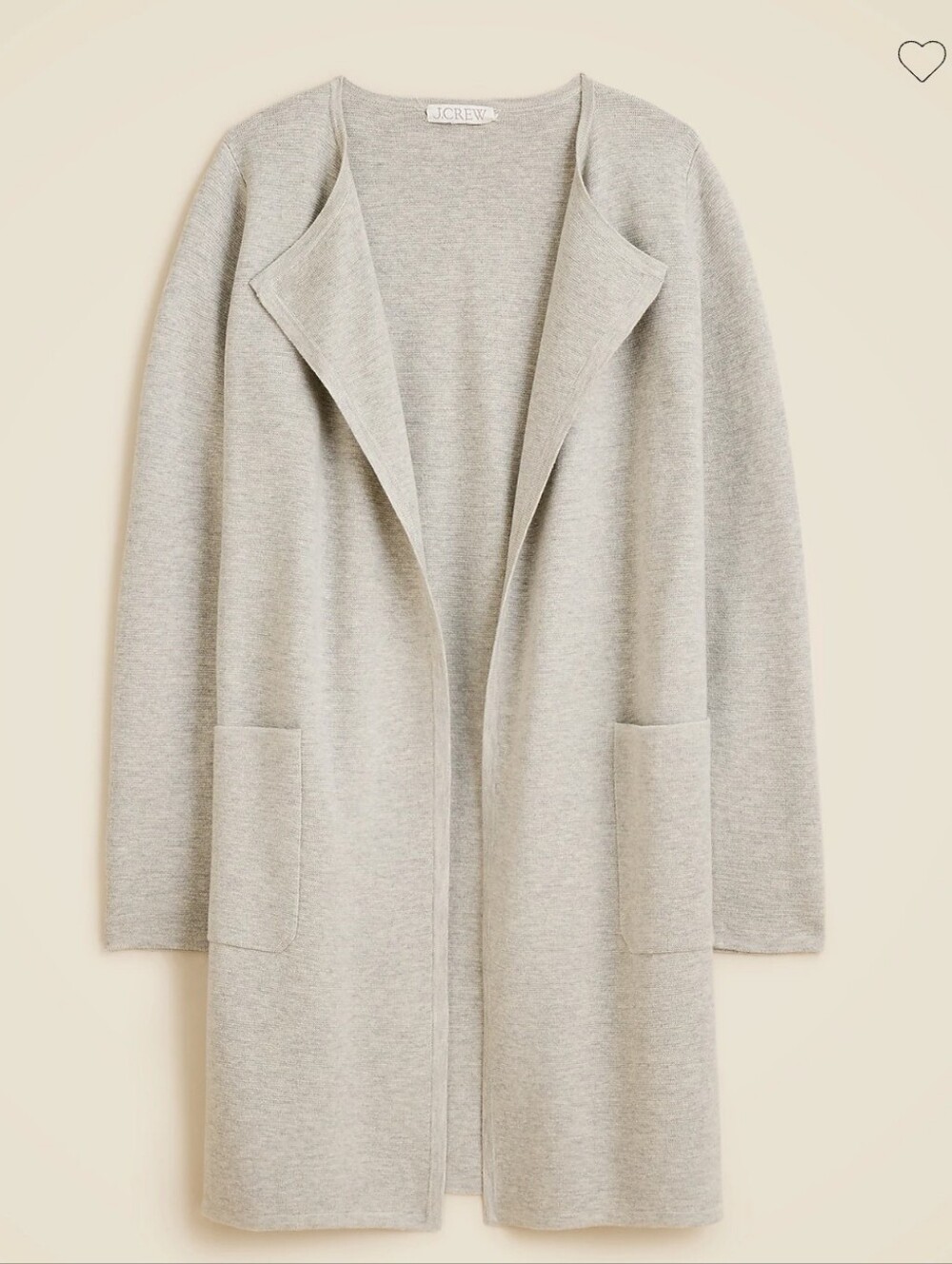NWOT J. Crew Juliette Heather Gray Open-Front Longline Cardigan